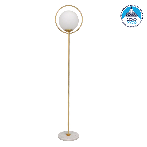 GloboStar® VERSAILLES 01543 Μοντέρνο Φωτιστικό Δαπέδου Μονόφωτο 1 x E27 Χρυσό Μεταλλικό με Γαλακτερή Γυάλινη Μπάλα D35 x H170cm