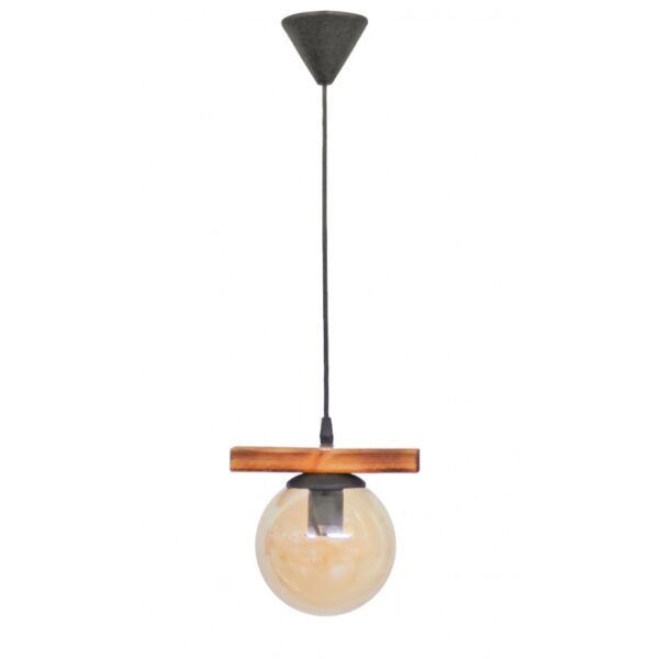 Κρεμαστό φωτιστικό με γυαλί μελί R-600CABLE 1L WOOD Heronia – 30-0075