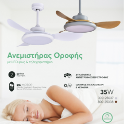 ΑΝΕΜΙΣΤΗΡΑΣ ΟΡΟΦΗΣ ΛΕΥΚΟΣ ΜΕ LED ΦΩΣ ΚΑΙ ΚΟΝΤΡΟΛ Φ107 DC 35W EUROLAMP – 300-25037