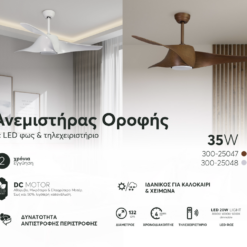 ΑΝΕΜΙΣΤΗΡΑΣ ΟΡΟΦΗΣ ΧΡΩΜΑ ΛΕΥΚΟ ΜΕ LED ΦΩΣ ΚΑΙ ΚΟΝΤΡΟΛ Φ132 DC ΜΟΤΕΡ 35W EUROLAMP – 300-25048