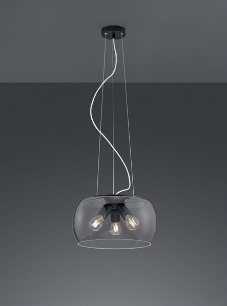 Κρεμαστό Πολύφωτο Ανθρακί με Φιμέ Γυαλί VALENTE 3xE27 Trio Lighting – 300600342