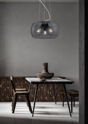 Κρεμαστό Πολύφωτο Ανθρακί με Φιμέ Γυαλί VALENTE 3xE27 Trio Lighting – 300600342