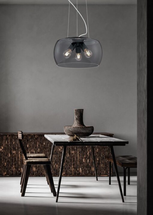 Κρεμαστό Πολύφωτο Ανθρακί με Φιμέ Γυαλί VALENTE 3xE27 Trio Lighting – 300600342