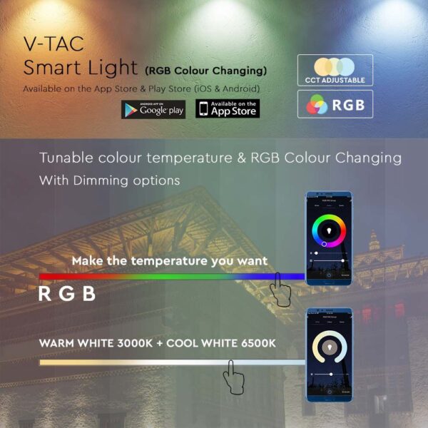 Wi-Fi Smart LED Προβολέας 10W V-TAC Μαύρος 725lm RGB+W Dimmable CCT IP65  – 3006