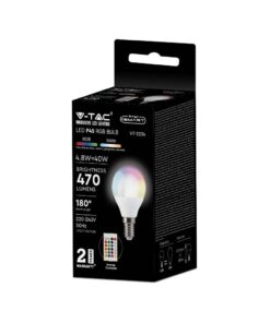 LED Λάμπα G45 E14 4.8W V-TAC  με Τηλεχειριστήριο 180° 470lm RGB+3000K – 3029