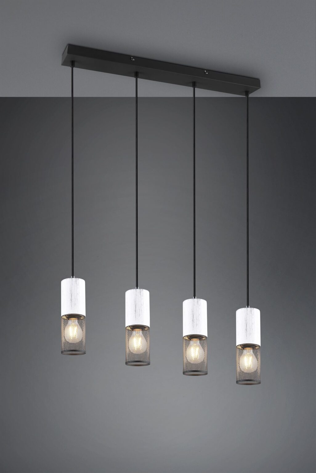 Κρεμαστό Φωτιστικό Ράγα TOSH Trio Lighting 4x E27 Μαύρο Μεταλλικό Πλέγγμα & Άσπρο Ξύλο – 304300434