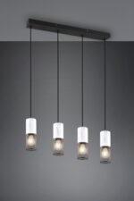 Κρεμαστό Φωτιστικό Ράγα TOSH Trio Lighting 4x E27 Μαύρο Μεταλλικό Πλέγγμα & Άσπρο Ξύλο – 304300434