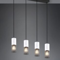 Κρεμαστό Φωτιστικό Ράγα TOSH Trio Lighting 4x E27 Μαύρο Μεταλλικό Πλέγγμα & Άσπρο Ξύλο – 304300434