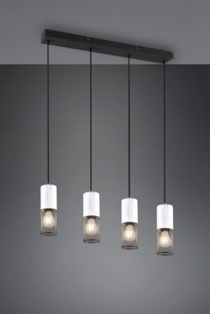 Κρεμαστό Φωτιστικό Ράγα TOSH Trio Lighting 4x E27 Μαύρο Μεταλλικό Πλέγγμα & Άσπρο Ξύλο – 304300434