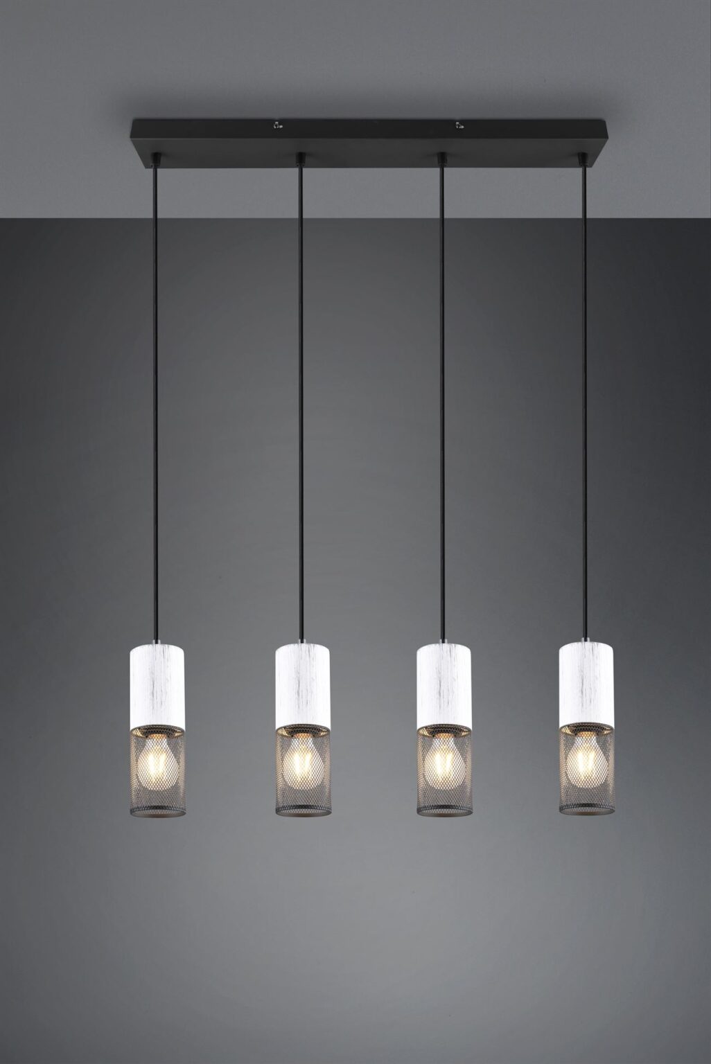 Κρεμαστό Φωτιστικό Ράγα TOSH Trio Lighting 4x E27 Μαύρο Μεταλλικό Πλέγγμα & Άσπρο Ξύλο – 304300434