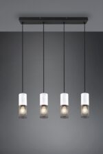 Κρεμαστό Φωτιστικό Ράγα TOSH Trio Lighting 4x E27 Μαύρο Μεταλλικό Πλέγγμα & Άσπρο Ξύλο – 304300434
