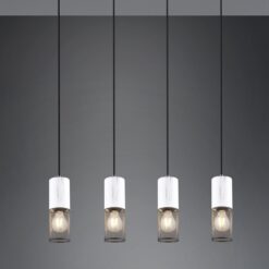 Κρεμαστό Φωτιστικό Ράγα TOSH Trio Lighting 4x E27 Μαύρο Μεταλλικό Πλέγγμα & Άσπρο Ξύλο – 304300434