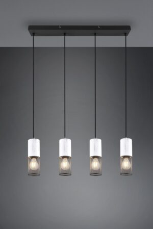 Κρεμαστό Φωτιστικό Ράγα TOSH Trio Lighting 4x E27 Μαύρο Μεταλλικό Πλέγγμα & Άσπρο Ξύλο – 304300434