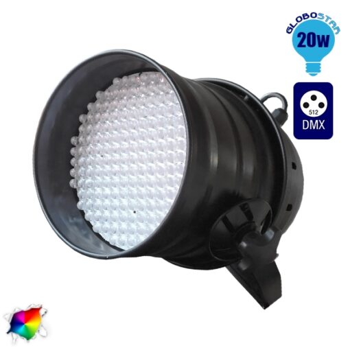 Επαγγελματική Κεφαλή PAR 177 LED 20W 230V 60° DMX512 Μαύρο Χρώμα RGB GloboStar 51119