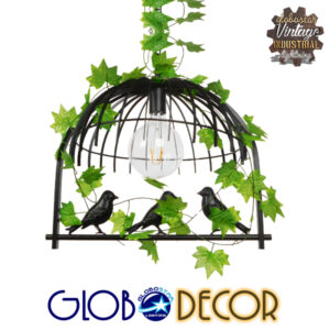 GloboStar® MIZU 01640 Vintage Industrial Κρεμαστό Φωτιστικό Οροφής Μονόφωτο 1 x E27 Μαύρο Μεταλλικό Πλέγμα Μ48.5 x Π37.5 x Y42cm