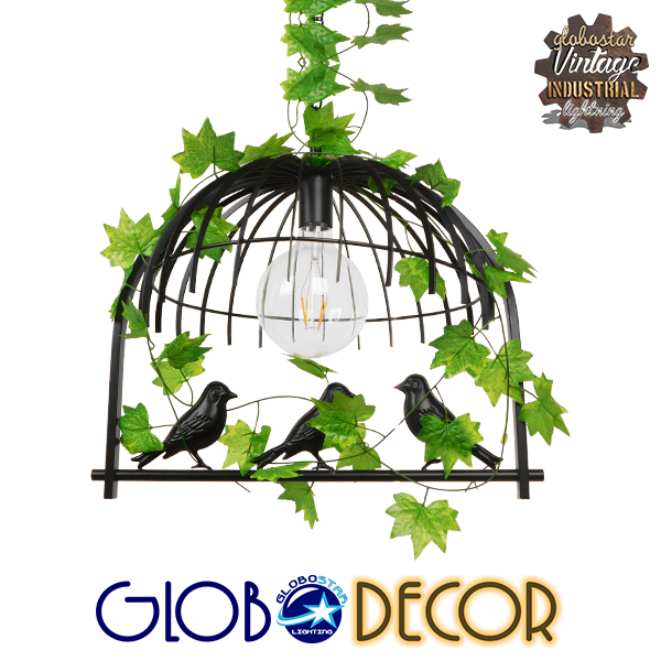 GloboStar® MIZU 01640 Vintage Industrial Κρεμαστό Φωτιστικό Οροφής Μονόφωτο 1 x E27 Μαύρο Μεταλλικό Πλέγμα Μ48.5 x Π37.5 x Y42cm