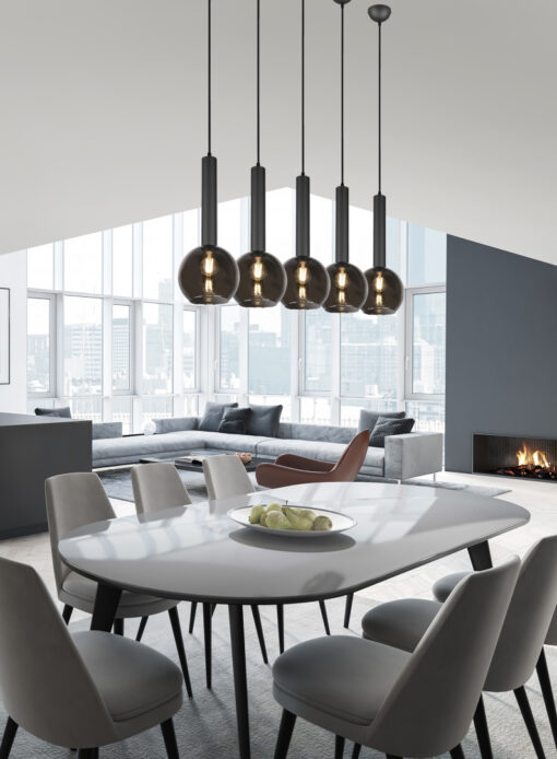 Κρεμαστό Φωτιστικό Trio Lighting CLAYTON  5x E27 Μαύρο Ματ Μεταλλικό   – 310300532