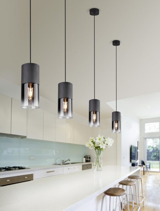 Κρεμαστό Φωτιστικό Trio Lighting 1x E27 Μαύρο Ματ Μεταλλικό με Φιμέ Γυαλί –  310600132
