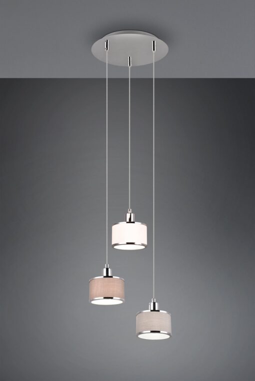 Κρεμαστό Φωτιστικό Ροζέτα KAPRUN Trio Lighting 3x E14 Νίκελ με Λευκό-Γκρι-Καφέ Αμπαζουρ – 311630306