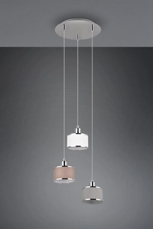 Κρεμαστό Φωτιστικό Ροζέτα KAPRUN Trio Lighting 3x E14 Νίκελ με Λευκό-Γκρι-Καφέ Αμπαζουρ – 311630306