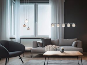 Κρεμαστό Φωτιστικό Ράγα Trio Lighting 5x E14 Χρώματος Χρώμιο με Γκρι Αμπαζουρ – 311600506