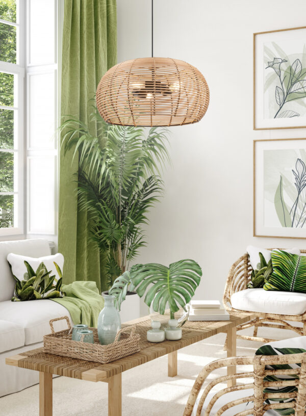 Κρεμαστό Φωτιστικό Trio Lighting INGA  1x E27 Φυσικό Rattan   – 312200136