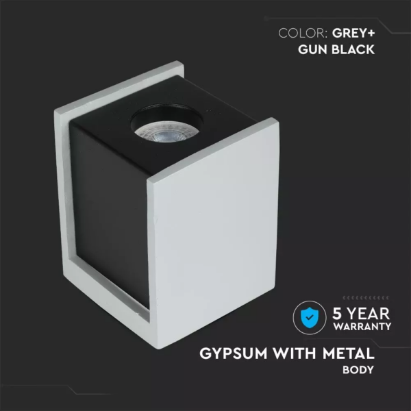 Επιφανειακό φωτιστικό Spot GU10 Γύψινο Τετράγωνο με γκρι & μαύρο σώμα V-TAC – 3143