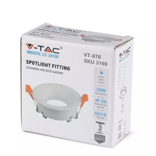 Χωνευτό φωτιστικό Spot GU10 Στρογγυλό Λευκό σώμα V-TAC – 3169