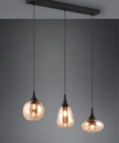 Κρεμαστό Φωτιστικό Ράγα LUMINA Trio Lighting 3x E14 Μαύρο Ματ με Μελί Γυαλιά – 317000313