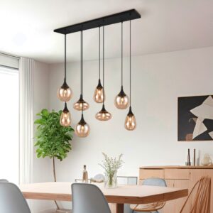 Κρεμαστό Φωτιστικό Ράγα Μαύρη Ματ με 8 Μελί Γυαλία Trio Lighting 8x E14 – 317000813