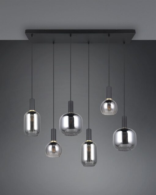 Πολύφωτο Οροφής Ράγα Μαύρο Ματ & Γυαλί DIVA 6xE27 Trio Lighting – 319800632