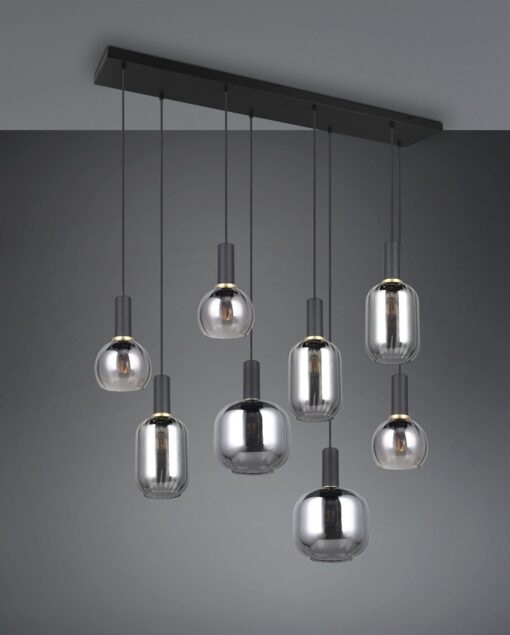 Πολύφωτο Οροφής Ράγα Μαύρο Ματ & Γυαλί DIVA 8xE27 Trio Lighting – 319800832
