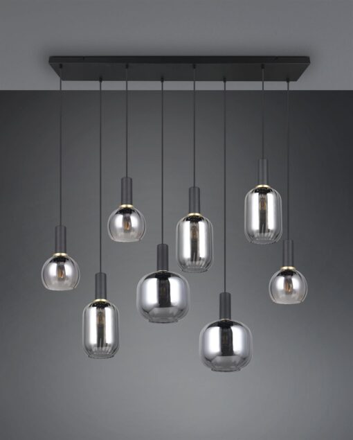 Πολύφωτο Οροφής Ράγα Μαύρο Ματ & Γυαλί DIVA 8xE27 Trio Lighting – 319800832