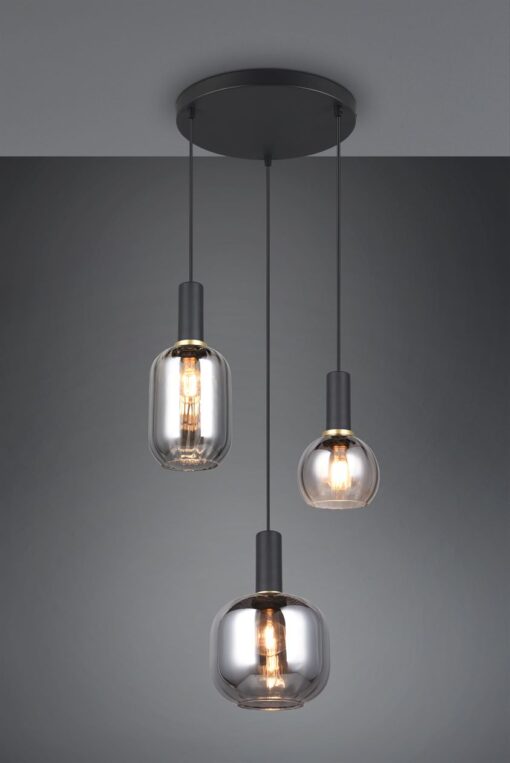 Κρεμαστό Πολύφωτο Ροζέτα Μαύρο Ματ & Γυαλί DIVA 3xE27 Trio Lighting – 319830332