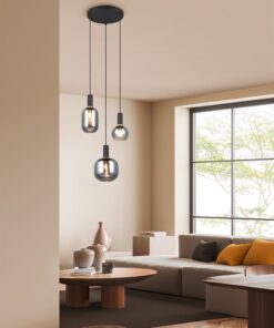 Κρεμαστό Πολύφωτο Ροζέτα Μαύρο Ματ & Γυαλί DIVA 3xE27 Trio Lighting – 319830332