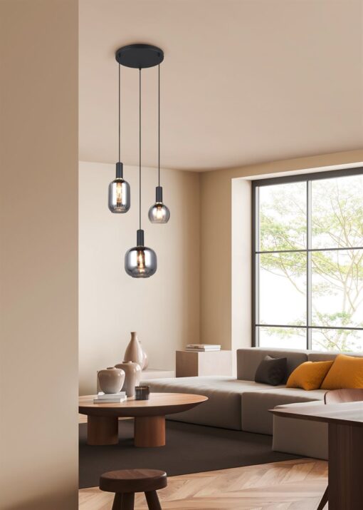 Κρεμαστό Πολύφωτο Ροζέτα Μαύρο Ματ & Γυαλί DIVA 3xE27 Trio Lighting – 319830332