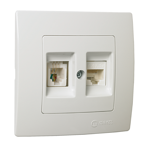 Πρίζα τηλεφώνου-δικτύου RJ11+RJ45 CAT5 διπλή λευκή Makel Lillium Natural Kare – 32001037