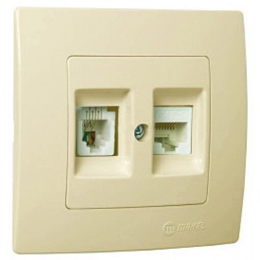 Πρίζα τηλεφώνου-δικτύου RJ11+RJ45 CAT5 διπλή μπεζ Makel Lillium Natural Kare – 32010037