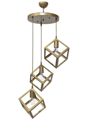 Φωτιστικό ανισόπεδο 3φωτο με κύβους KYVOS/3L GOLD MAT PENDEL 3/L Heronia – 34-0353