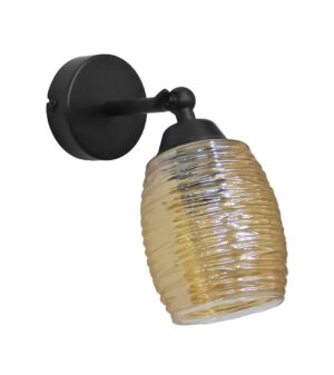 Επιτοίχιο φωτιστικό με μεταλλική βάση μαύρη και γυαλί ανάγλυφο μελί E/27 Heronia – 01-0382