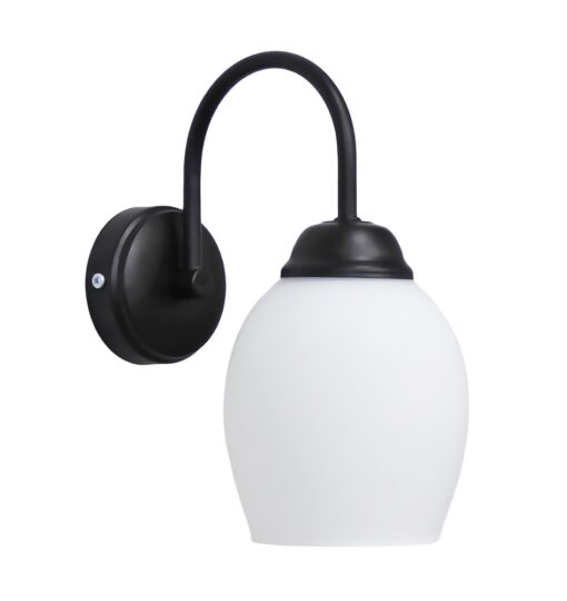 Επιτοίχιο φωτιστικό με μεταλλική βάση μαύρη & γυαλί λευκό, BULL/AP -A- BLACK-WH ΑΠΛΙΚΑ ΓΥΑΛΙ  E/27 Heronia – 01-0388