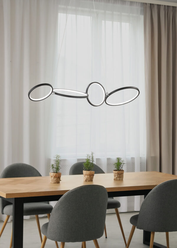 Κρεμαστό Φωτιστικό με Περιστρεφόμενους Κύκλους RONDO Trio Lighting LED 37W 4600lm Μαύρο Ματ Step Dimmable 3000K – 322610432