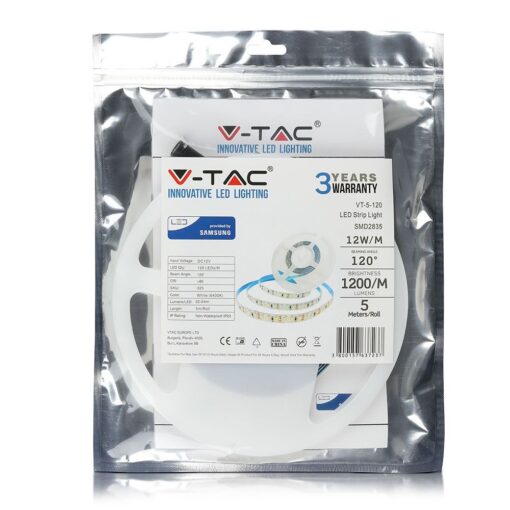 LED Ταινία 12W V-TAC PRO Samsung Chip Dimmable 12V 1200lm/m Φυσικό Λευκό 4000K 5 Μέτρα – 21324