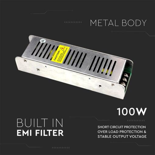 Τροφοδοτικό Μεταλλικό Slim IP20 DC:12V 100W 8.5A Dimmable V-TAC – 3256