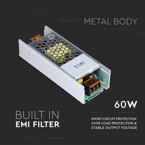 Τροφοδοτικό Μεταλλικό Slim  60W 24V V-TAC – 3261