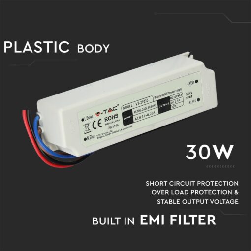 Τροφοδοτικό Αδιάβροχο IP67 DC:12V 30W V-TAC – 3271