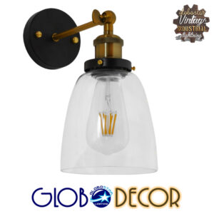 GloboStar® LYDIA 01071 Vintage Φωτιστικό Τοίχου Απλίκα Μονόφωτο Χρυσό Μεταλλικό με Γυάλινη Καμπάνα Φ14 x Μ25.5 x Π14.5 x Υ29.5cm