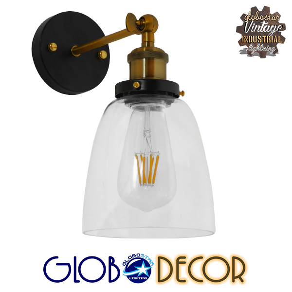 GloboStar® LYDIA 01071 Vintage Φωτιστικό Τοίχου Απλίκα Μονόφωτο Χρυσό Μεταλλικό με Γυάλινη Καμπάνα Φ14 x Μ25.5 x Π14.5 x Υ29.5cm