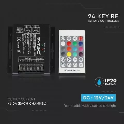 LED Controller με Τηλεχειριστήριο RF για Ταινίες RGBW 288W/576W V-TAC – 3338