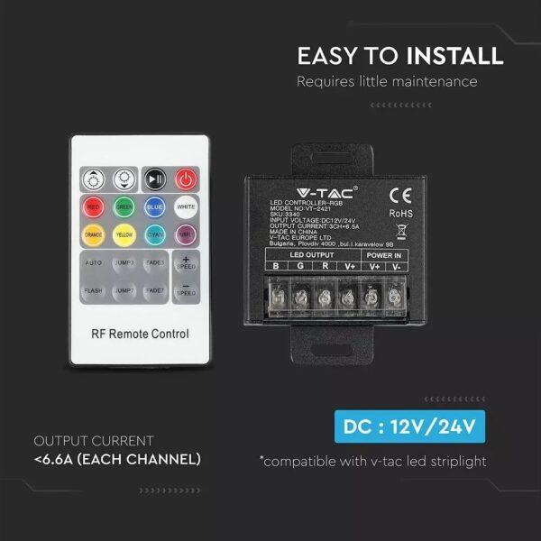 LED Controller με Τηλεχειριστήριο RF για Ταινίες RGB 240W/480W V-TAC – 3340